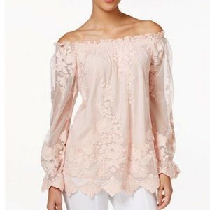 Marled Off Shoulder Floral Blouses